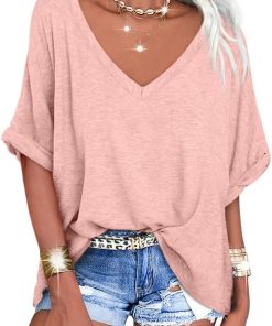 Women's Casual Oversized V-Neck Shoer Sleeve T-Shirt (Buy 3 Free Shipping)