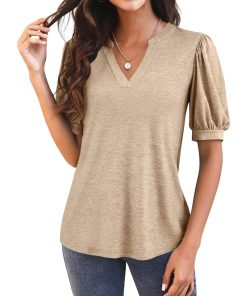 Women's V Neck Puff Sleeve Basic T-shirt (Buy 3 Free Shipping)