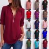 Plus Size Loose 3/4 Sleeve Zipper Blouse
