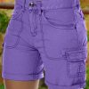 Solid Stitch Trim Roll Hem Shorts