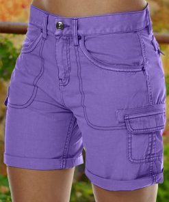 Solid Stitch Trim Roll Hem Shorts