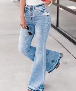 90s Vintage Button Up High Waist Flare Jeans