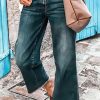 Washed Raw Hem Mid Waist Straight Leg Jeans (Buy 2 Free Shipping)