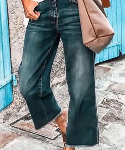 Washed Raw Hem Mid Waist Straight Leg Jeans (Buy 2 Free Shipping)
