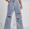 Plus High Waist Ripped Wide Leg Jeans