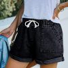 Drawstring Elastic Waist Denim Shorts