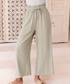 Women's High Waist Drawstring Wide Leg Linen Pants