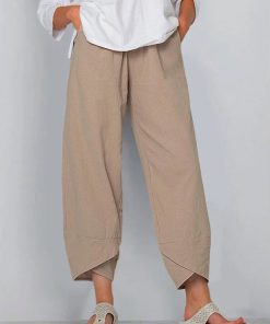 Women's Cotton Linen Simple Loose Casual Ninth Pants