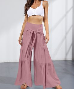 Tie Waist Tiered Wide Leg Pant