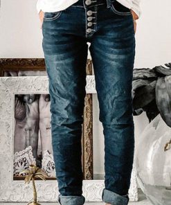 Button Up Roll Hem Straight Leg Jeans