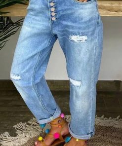 Ripped Button Up Low Waist Jeans