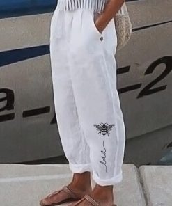 Women's Let It Bee Print Cotton Linen Casual Pants