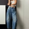 High Stretch Mid-Rise Barrel Jeans Fashion Wide Leg Shape (Buy 2 Free Shipping)