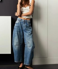 High Stretch Mid-Rise Barrel Jeans Fashion Wide Leg Shape (Buy 2 Free Shipping)