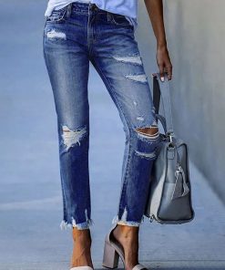 Washed Frayed Fringed Jeans