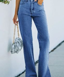 Washed Split Mid-rise Jeans