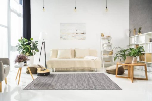 Kalora Intrigue 5'3" X 7'7" Grey Cream Trellis Banding Rug - Image 2