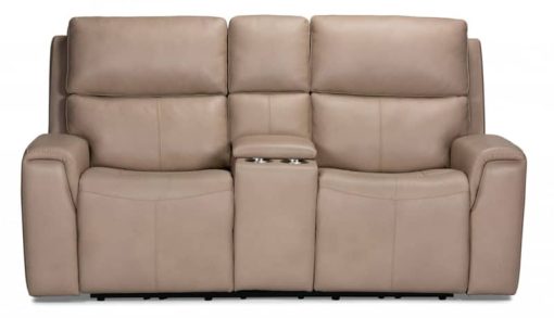 Flexsteel Jarvis Parchment Leather Power Reclining Loveseat With Console & Power Headrests - Image 3