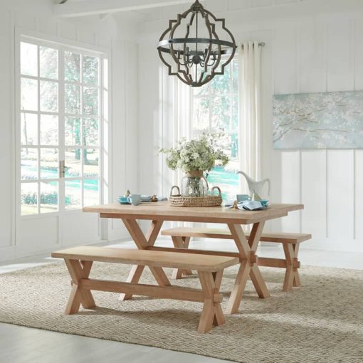 Homestyles Cambridge Whitewash Trestle Table & 2 Benches - Image 2