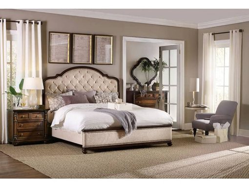 Hooker Furniture Bedroom Dark Wood Queen Upholstered Footboard 5/0 - Image 3