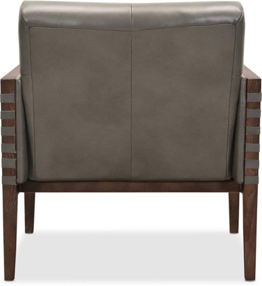 Hooker Furniture Living Room Carverdale Grey Leather Club Chair With Wood Frame - Image 2