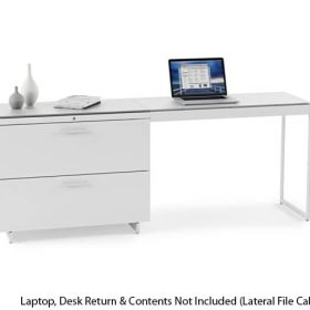 BDI Centro 6416 Satin White on Oak/ Grey Glass Lateral File Cabinet - Image 2