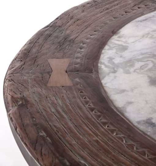 Home Trends & Design Industrial Loft Wagon Wheel Round Dining Table With Marble - Image 2