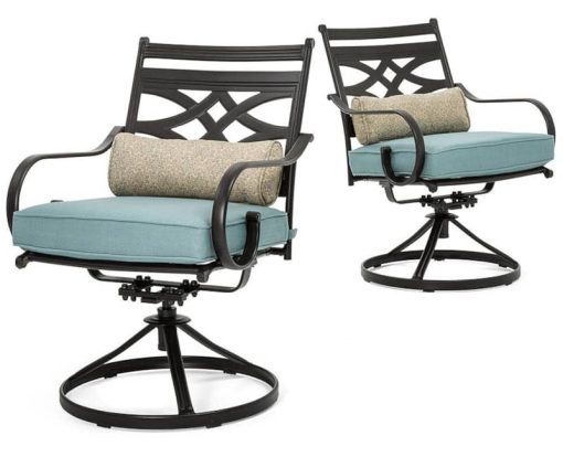 Hanover Montclair 7-Piece Dining Set In Ocean Blue With 6 Swivel Rockers And A 40" x 67" Dining Table - Image 2