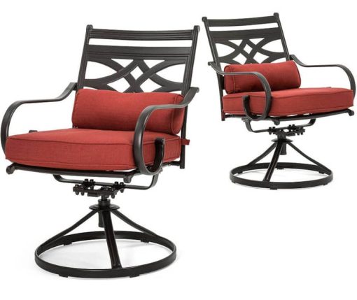 Hanover Montclair 7-Piece Dining Set In Chili Red With 6 Swivel Rockers And A 40" x 67" Dining Table - Image 2