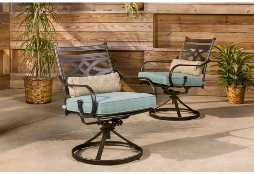 Hanover Montclair 7-Piece Dining Set In Ocean Blue With 6 Swivel Rockers And A 40" x 67" Dining Table - Image 10