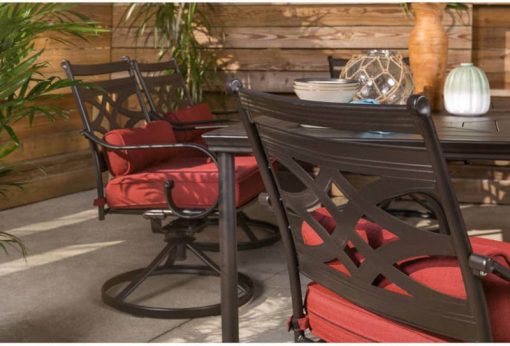 Hanover Montclair 7-Piece Dining Set In Chili Red With 6 Swivel Rockers And A 40" x 67" Dining Table - Image 11