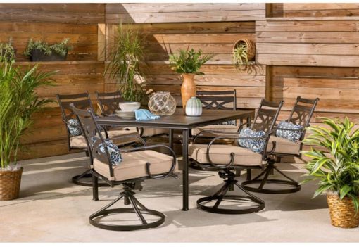 Hanover Montclair 7-Piece Dining Set In Country Cork With 6 Swivel Rockers And A 40" x 67" Dining Table - Image 11