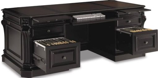 Hooker Furniture Black Home Office Telluride 76" Executive Desk With Leather Panels - Image 2