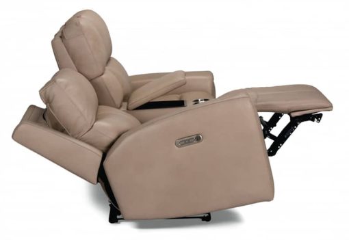 Flexsteel Jarvis Parchment Leather Power Reclining Loveseat With Console & Power Headrests - Image 4