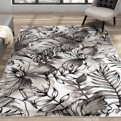 Kalora Platinum 7'10" X 10'6" Grey White Fronds Flowers Rug - Image 3
