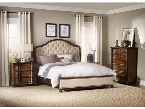 Hooker Furniture Bedroom Dark Wood Queen Upholstered Footboard 5/0 - Image 2