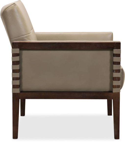 Hooker Furniture Living Room Carverdale Beige Leather Club Chair With Wood Frame - Image 3