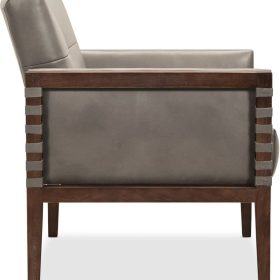 Hooker Furniture Living Room Carverdale Grey Leather Club Chair With Wood Frame - Image 3