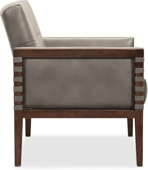 Hooker Furniture Living Room Carverdale Grey Leather Club Chair With Wood Frame - Image 3