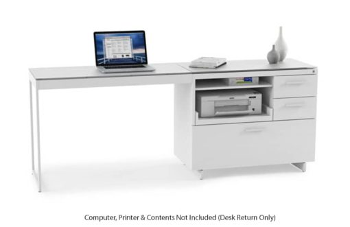 BDI Centro 6402 Satin White on Oak/ Grey Glass Desk Return - Image 3