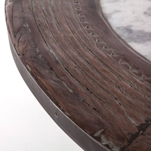 Home Trends & Design Industrial Loft Wagon Wheel Round Dining Table With Marble - Image 3