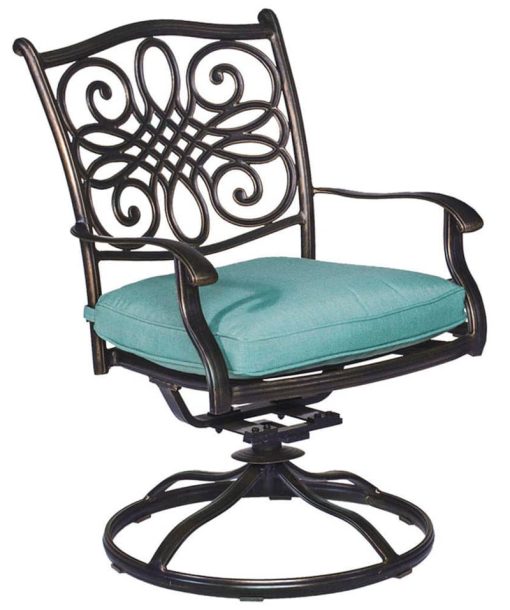 Hanover Traditions 7-Piece Outdoor Dining Set In Blue With 72" x 38" Cast-Top Table - Image 3