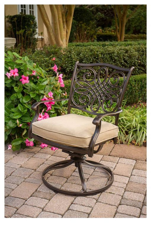 Hanover Traditions 7-Piece Outdoor Dining Patio Set with Umbrella In Natural Oat - Image 3