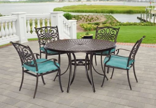 Hanover Traditions 5-Piece Dining Patio Set In Blue With 48" Cast-Top Table - Image 4