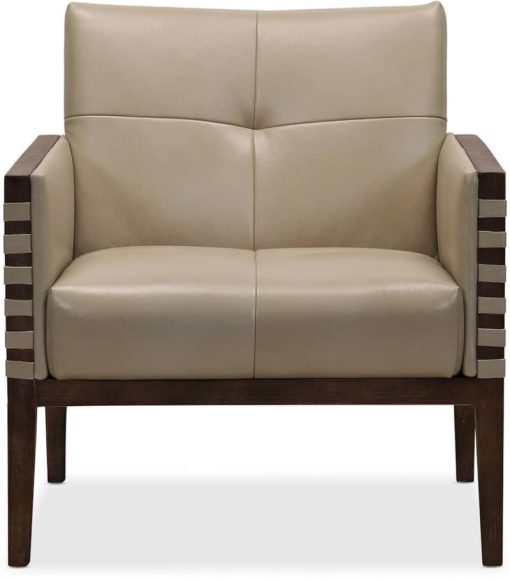 Hooker Furniture Living Room Carverdale Beige Leather Club Chair With Wood Frame - Image 4