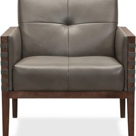 Hooker Furniture Living Room Carverdale Grey Leather Club Chair With Wood Frame - Image 4