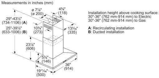 Bosch 500 Series 36" Stainless Steel Pyramid Canopy Chimney Hood - Image 4