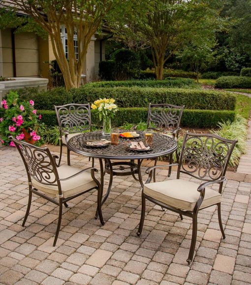 Hanover Brown Traditions 5-Piece Outdoor Dining Patio Set - Image 4