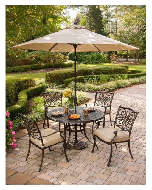 Hanover Traditions 5-Piece Outdoor Dining Patio Set with Umbrella - Image 5