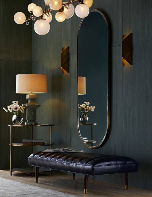 Arteriors Christophe Bench Indigo Leather Dark Walnut - Image 6
